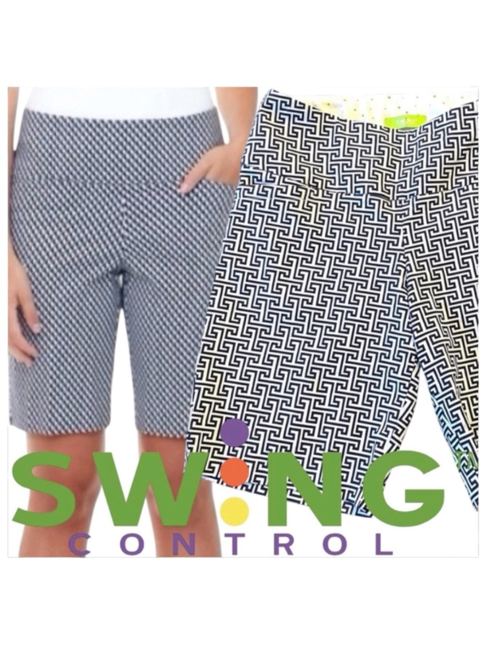 Swing Control Blue/White Geo Pattern Vented Techno Shorts (8)